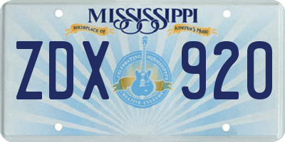 MS license plate ZDX920