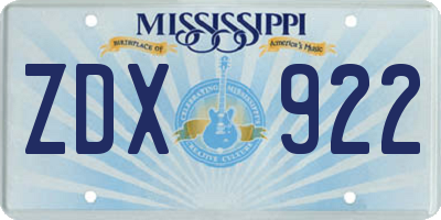 MS license plate ZDX922