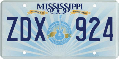 MS license plate ZDX924