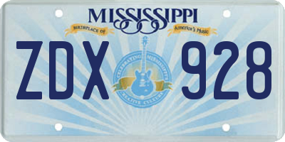 MS license plate ZDX928