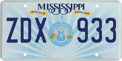 MS license plate ZDX933