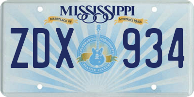 MS license plate ZDX934