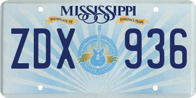 MS license plate ZDX936
