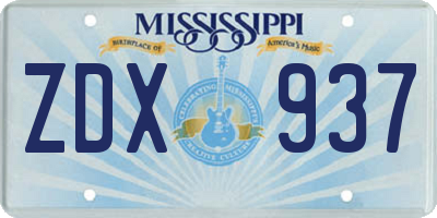 MS license plate ZDX937