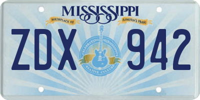MS license plate ZDX942