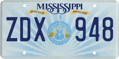 MS license plate ZDX948