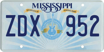 MS license plate ZDX952