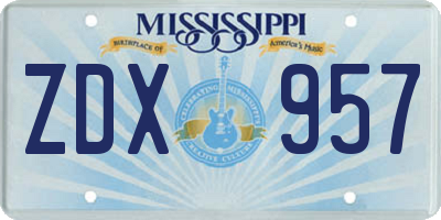 MS license plate ZDX957