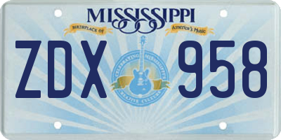 MS license plate ZDX958