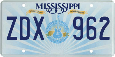 MS license plate ZDX962