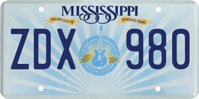 MS license plate ZDX980