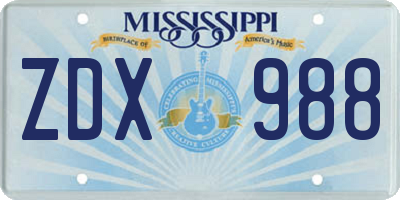 MS license plate ZDX988