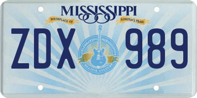 MS license plate ZDX989