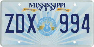 MS license plate ZDX994