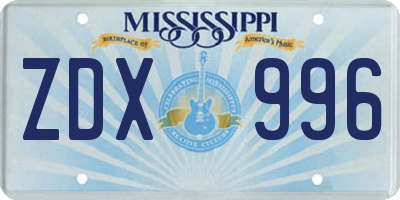 MS license plate ZDX996