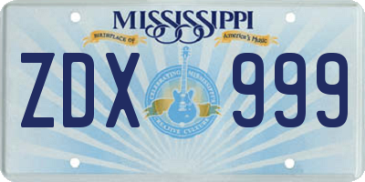 MS license plate ZDX999