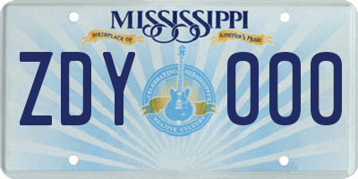 MS license plate ZDY000