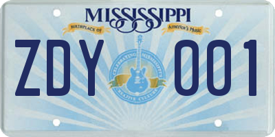 MS license plate ZDY001