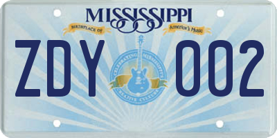 MS license plate ZDY002