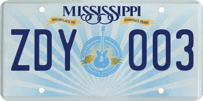 MS license plate ZDY003