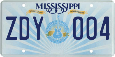 MS license plate ZDY004