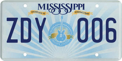 MS license plate ZDY006