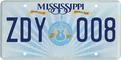 MS license plate ZDY008
