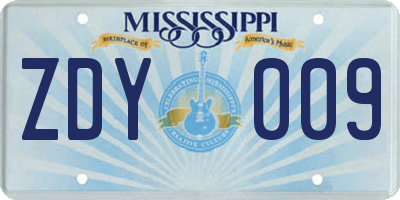 MS license plate ZDY009