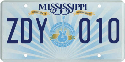 MS license plate ZDY010
