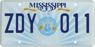 MS license plate ZDY011