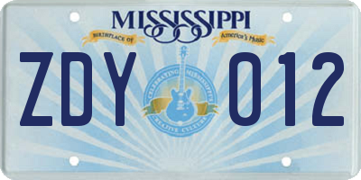 MS license plate ZDY012