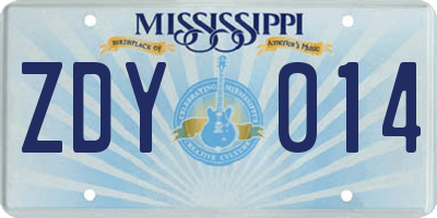 MS license plate ZDY014