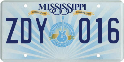 MS license plate ZDY016