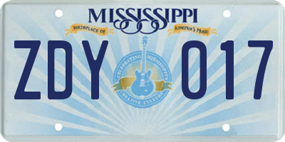 MS license plate ZDY017