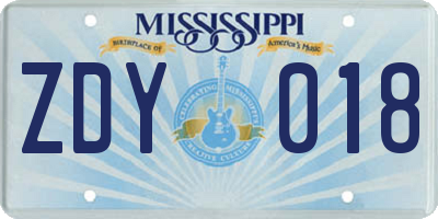 MS license plate ZDY018