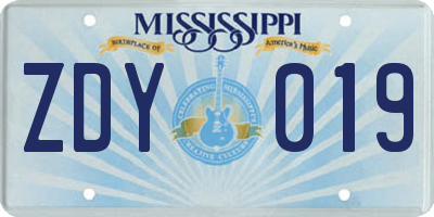 MS license plate ZDY019