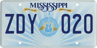 MS license plate ZDY020