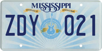 MS license plate ZDY021
