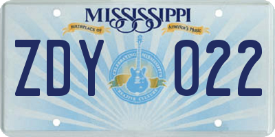 MS license plate ZDY022