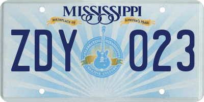 MS license plate ZDY023
