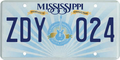MS license plate ZDY024