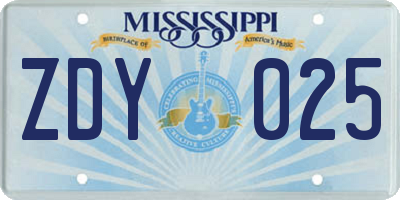 MS license plate ZDY025