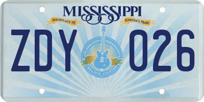 MS license plate ZDY026