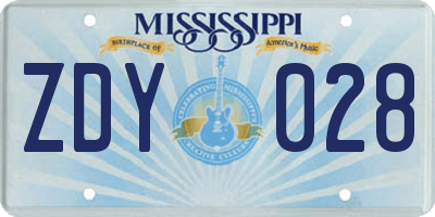 MS license plate ZDY028