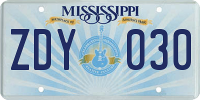 MS license plate ZDY030