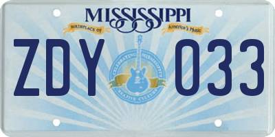 MS license plate ZDY033