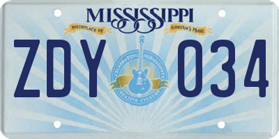MS license plate ZDY034