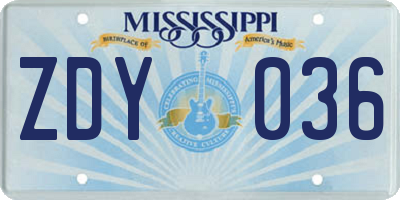MS license plate ZDY036