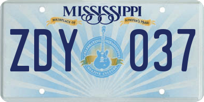 MS license plate ZDY037