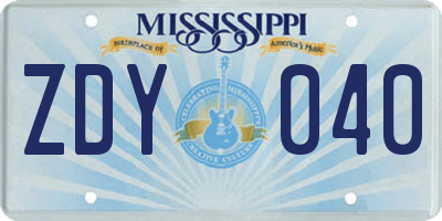 MS license plate ZDY040